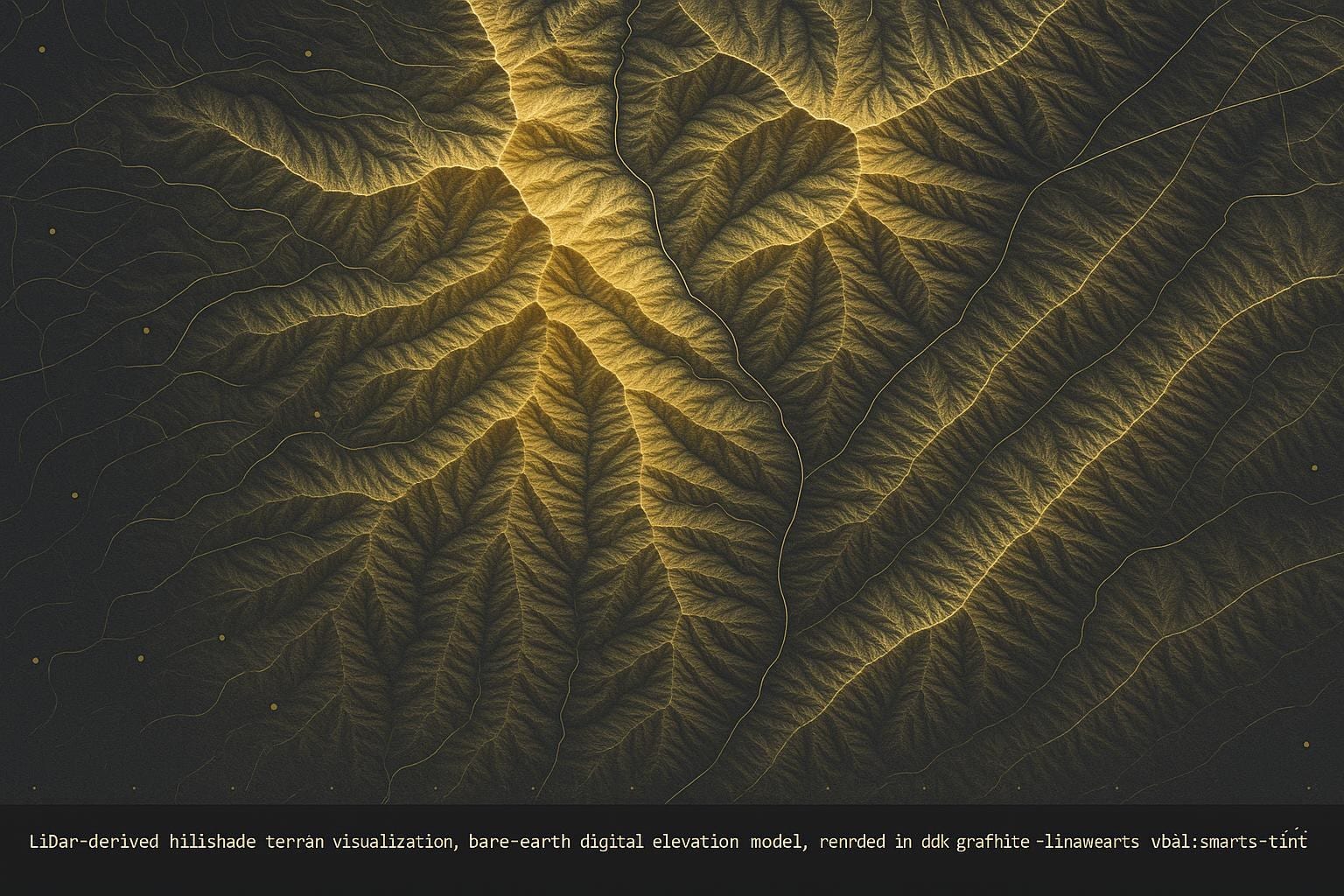 Illustrative: LiDAR-style bare-earth hillshade rendering of forested terrain used for structural targeting