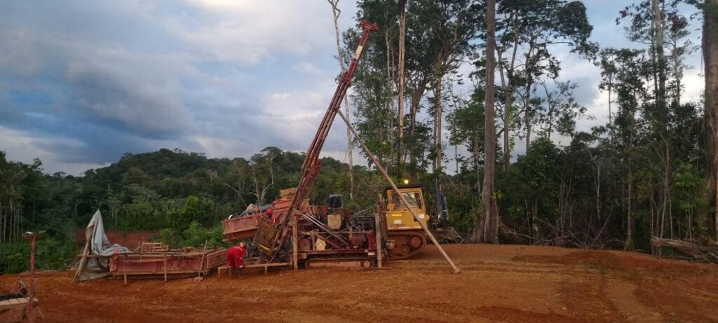 Diamond drill rig operating on the Sela Creek Gold Project in Suriname.